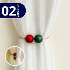 Kit 02 Prendedores de Cortina de natal Aro dourado Com Perola Verde e Vermelhaa