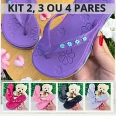 Kit com 2, 3 ou 4 Pares Chinelo Papete Infanil Antiderrapante Macio Menina Florzinha