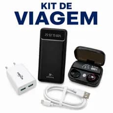 Kit Viagem Tech 4 em 1 Power Bank 10000mAh Fone Bluetooth M10 Carregador Rápido Cabo USB-C Android e iPhone