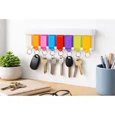 Kit Porta-Chaves + 8 Chaveiros Identificadores Coloridos com Etiqueta – Organizador Multiuso