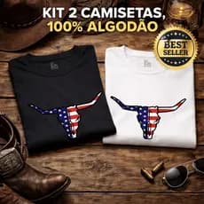 Kit 2 Camisetas Masculina Country 100% Algodão Estampa Touro Western