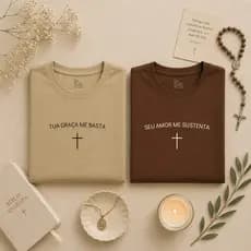 Kit 2 Camisetas Religiosas Tua Graça Me Basta Seu Amor Me Sustenta 100% Algodão Unissex Feminina Masculina