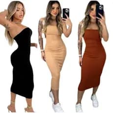Vestido midi tomara que caia elegante moda blogueira tendência