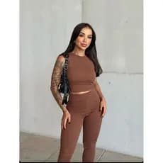 Conjunto feminino aerolook canelado verão calça e cropped regatinha