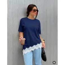 Max tee blusa barra assimétrica com renda