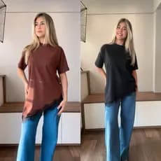 baby tee blusa alongada feminina com renda na barra assimétrica