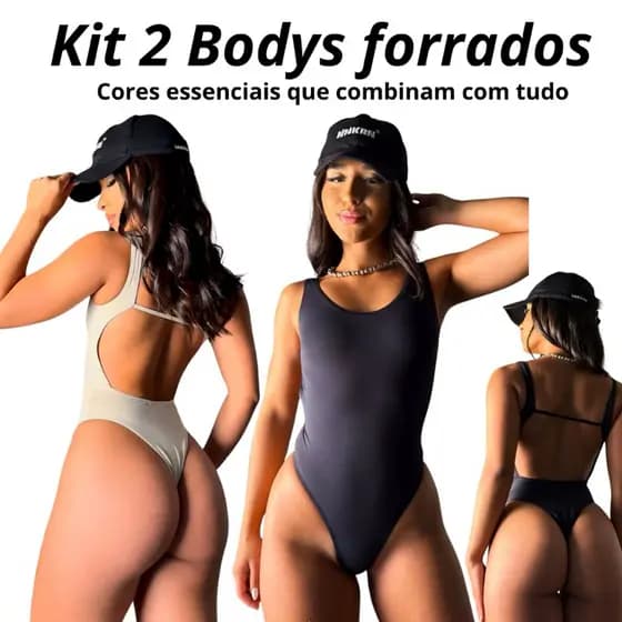 Kit 2 body feminino forrado regata cavado fio dental
