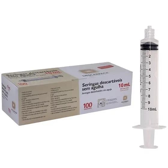 Seringa Descartavel Descarpack de 10ml Bico Luer Lock sem agulha caixa com 100 unidades