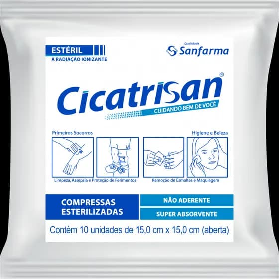 KIT 5 PACOTES DE COMPRESSAS DE GAZE NÃO ADERENTE CICATRISAN, 10 UNIDADES EM CADA, TOTAL DE 50