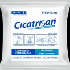 KIT 5 PACOTES DE COMPRESSAS DE GAZE NÃO ADERENTE CICATRISAN, 10 UNIDADES EM CADA, TOTAL DE 50
