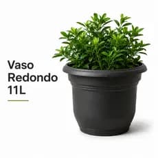 Vaso Redondo 11L Plástico Reforçado Preto Jardim Horta Paisagismo Plantas Flores com Drenagem