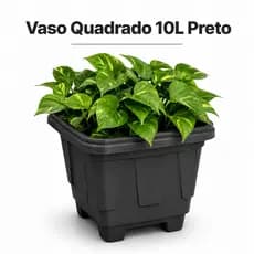 Vaso Quadrado 10L Preto Plástico Reforçado Jardim Horta Plantas Flores com Drenagem Resistente