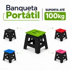 Banquinho Dobrável 100kg Portátil Plástico Reforçado com Alça Camping Pesca Casa Compacto Resistente