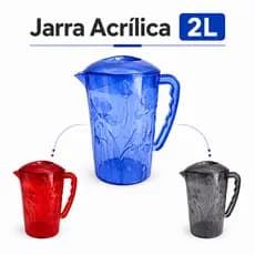 Jarra Acrílica 2L Transparente 3 Cores Tampa Prática Resistente Servir Suco Água Bebidas Cozinha