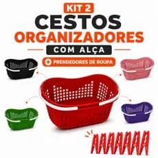 Cesto Médio com Alça Plástico Reforçado Multiuso Lavanderia Organização Escritório Resistente
