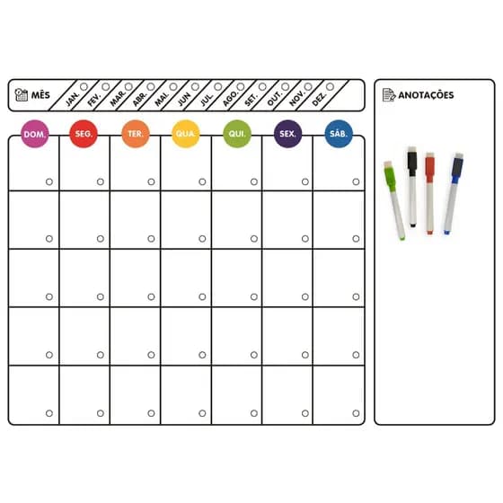 lousa magnética par Geladeira Porta Recados Calendário permanente. 3 canetas escreve /apaga vermelha verde e preta