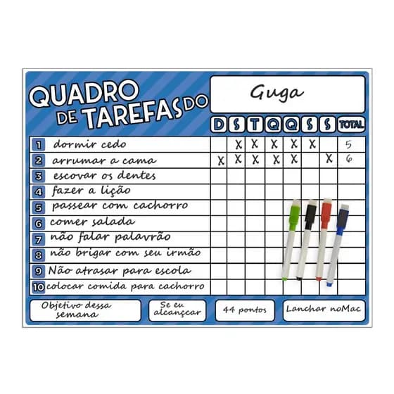 Painel Magnético Quadro De Tarefas Super Nanny Meninos Azul