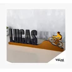 Display de Mesa Ciclista com Nome Personalizado dourado