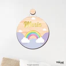 Enfeite Porta Maternidade ARCO ÍRIS 3D  Nome Personalizado  com Pendurador