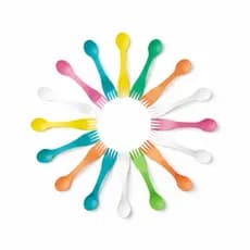 Talher Infantil Bebê Garfo e Colher Alimentação Plástico 2x1 Com kit 6 Unidades Coloridas