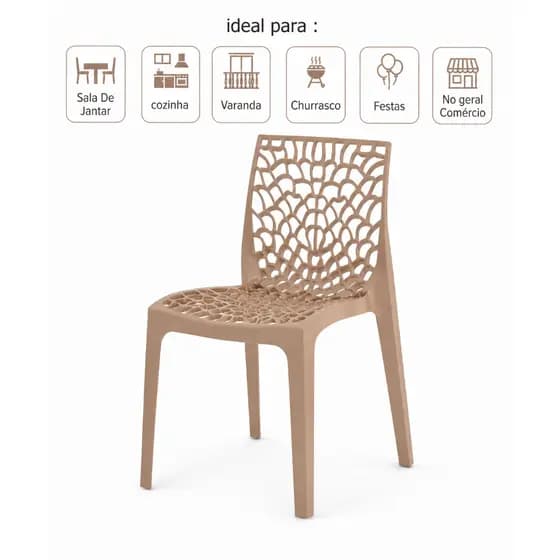 Cadeira Gruvyer Nude Polipropileno Reforçado Ambiente Interno Externo Resistente Sol e Chuva