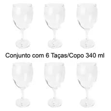 Jogo de Taça com 6 unidades de Vidro Transparente 340ml cada para Água