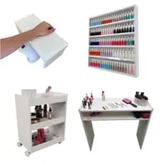 Kit Mesinha Manicure + Carrinho auxiliar + Expositor de Esmaltes + Apoio de punho Branco