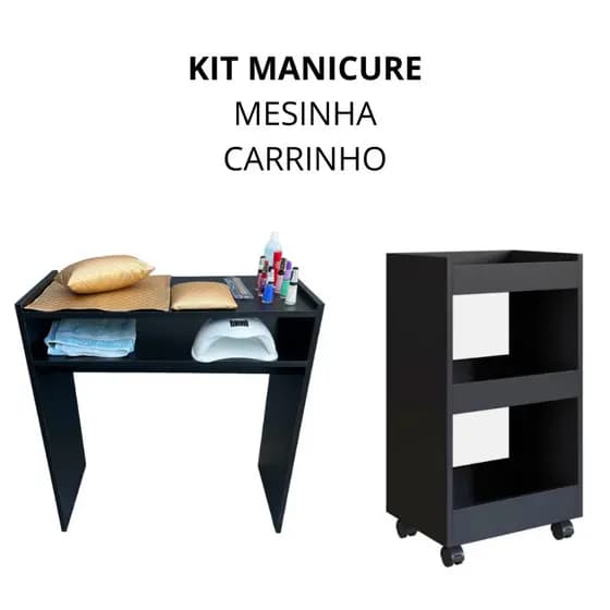 Kit Mesinha Manicure Profissional + Carrinho Auxiliar Manicure