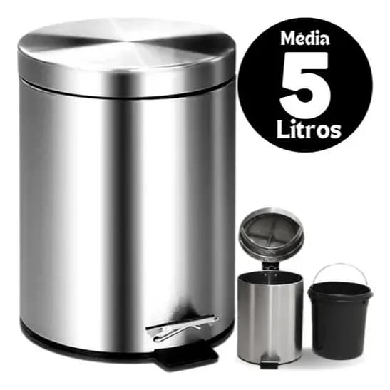 Lixeira Pedal Aço Inox Tampa 5l Média Alça Balde Removível