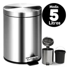 Lixeira Pedal Aço Inox Tampa 5l Média Alça Balde Removível