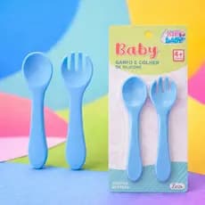 Kit Talher Bebê Silicone Colher Garfo Introdução Alimentar