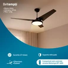 Ventilador de Teto Maya Beltempo Plafon LED 24W Maior Iluminação Moderno Silencioso Compatível com controle remoto BT600