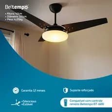 Ventilador De Teto Mira Beltempo Plafon LED Borda Infinita Silencioso Potente Econômico Compatível C Controle BT-600
