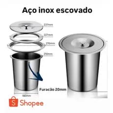 Lixeira Embutir Pia Cozinha Granito 5L Aluminio Escovada