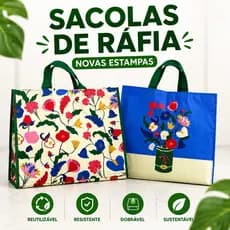 KIT com 3, 6, 10 Sacolas De Ráfia Ecológica Retornável Ecobag Grandes.