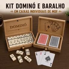 Kit Estojo Caixa MDF Dominó + Baralho 2un Profissional Diversão Personalizada Presente Luxo