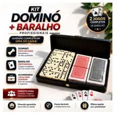 Kit 2 Jogos Dominó Profissional 28pc Osso + 2 Baralhos Completo 108 Cartas com Caixa