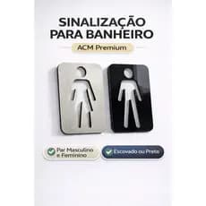 Par Placa Banheiro Masculino Feminino ACM - Sinalização de Porta 15x7cm Preto ou Escovado Design Moderno