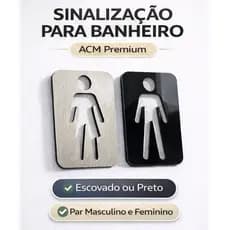 Par Placa Banheiro Sinalização de Porta ACM Preto Brilhante ou Escovado - Design Moderno Premium
