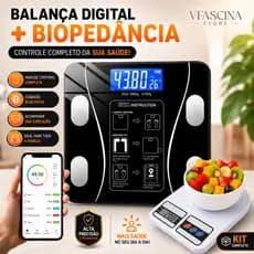 Kit Balança Bioimpedância Corporal Digital Cozinha Alta Precisão Fitness Academia