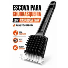 Escova Limpa Grelha Aço Inox Com Raspador Removedor de Gordura Churrasqueira