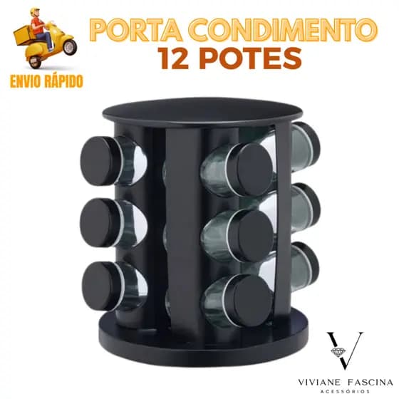 Porta Condimentos Giratório 12 Potes Organizador de Temperos Para Cozinha Casa Restaurante