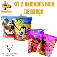 Kit 2 Boias de Braço Infantil Mickey e Princesas Inflável Piscina Praia