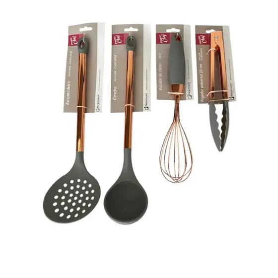 KIT 4 PEÇAS UTENSÍLIOS DE SILICONE CABO ROSÊ GOLD PARAMOUNT