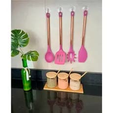 KIT 4 PEÇAS PARAMOUNT SILICONE CABO ROSÊ GOLD UTENSÍLIOS PREMIUM