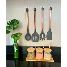 PARAMOUNT JOGO 4 PEÇAS UTENSÍLIOS DE SILICONE COM CABO INOX ROSÊ GOLD