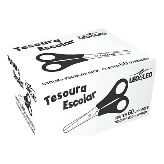 Caixa 60 Unidades Tesoura Pequena Preta Escolar - Leo & Leo