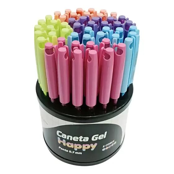50 Canetas Gel Color Happy 0.7mm 5 Cores