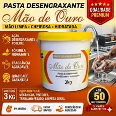 Pasta Desengraxante 3kg Mão de Ouro – Limpa Graxa, Óleo e Sujeira Pesada | Hidrata e Perfuma as Mãos