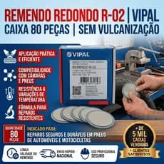 Remendo Redondo R-02 | Vipal | Caixa 80 Peças Sem Vulcanização